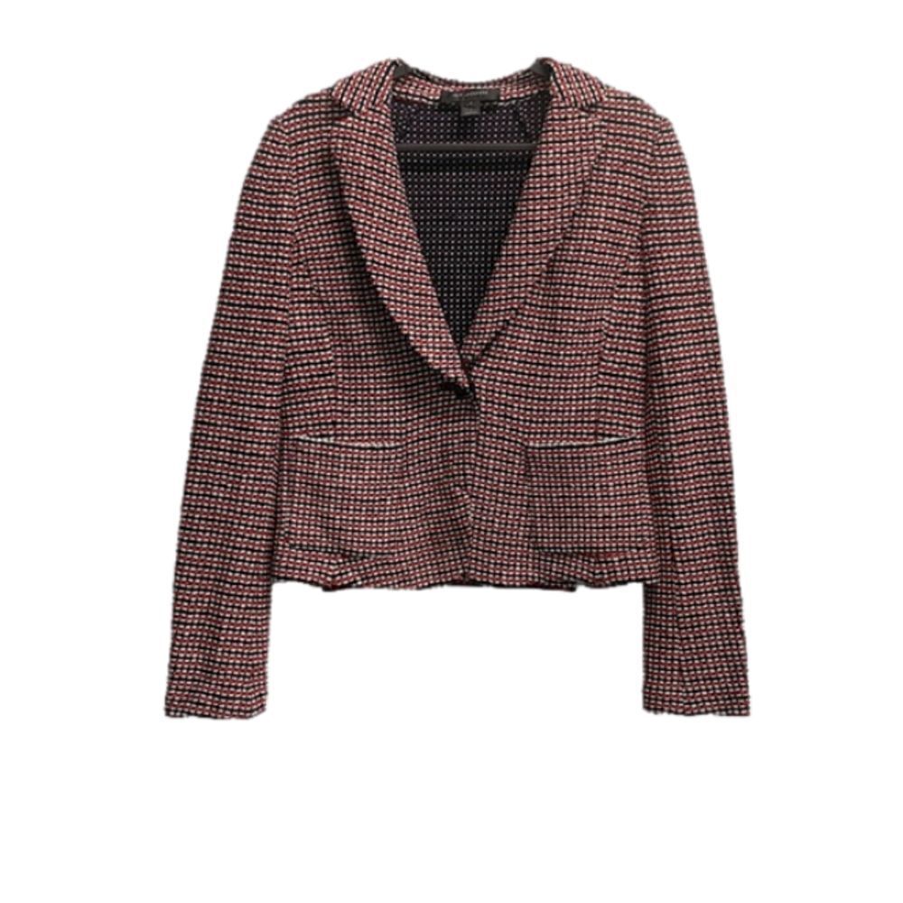 St. John Black Red White Tweed Blazer Jacket, size 4